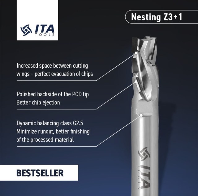 Have you already tested our next proposition for #nesting - DTE.12.022.12.0DR?
✔ Best choice for laminated and raw chipboard and MDF, plywood,
✔ Working parameters: RPM:18 000 - 24 000 / Feeding speed: 15 m/min,
✔ Extended tool life thanks to improved construction.
📞 Want to know more? Contact us!